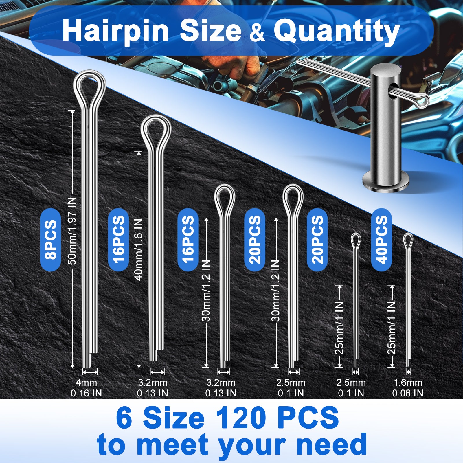 Cotter Pin Assortment Kit, 220PCS Cotter Pins 13 Sizes Premium 304 Stainless Steel Heavy Duty R Clips & Hairpin Split Pin Set, Hardware Pins for Automotive, Trailer, Pin Lock System