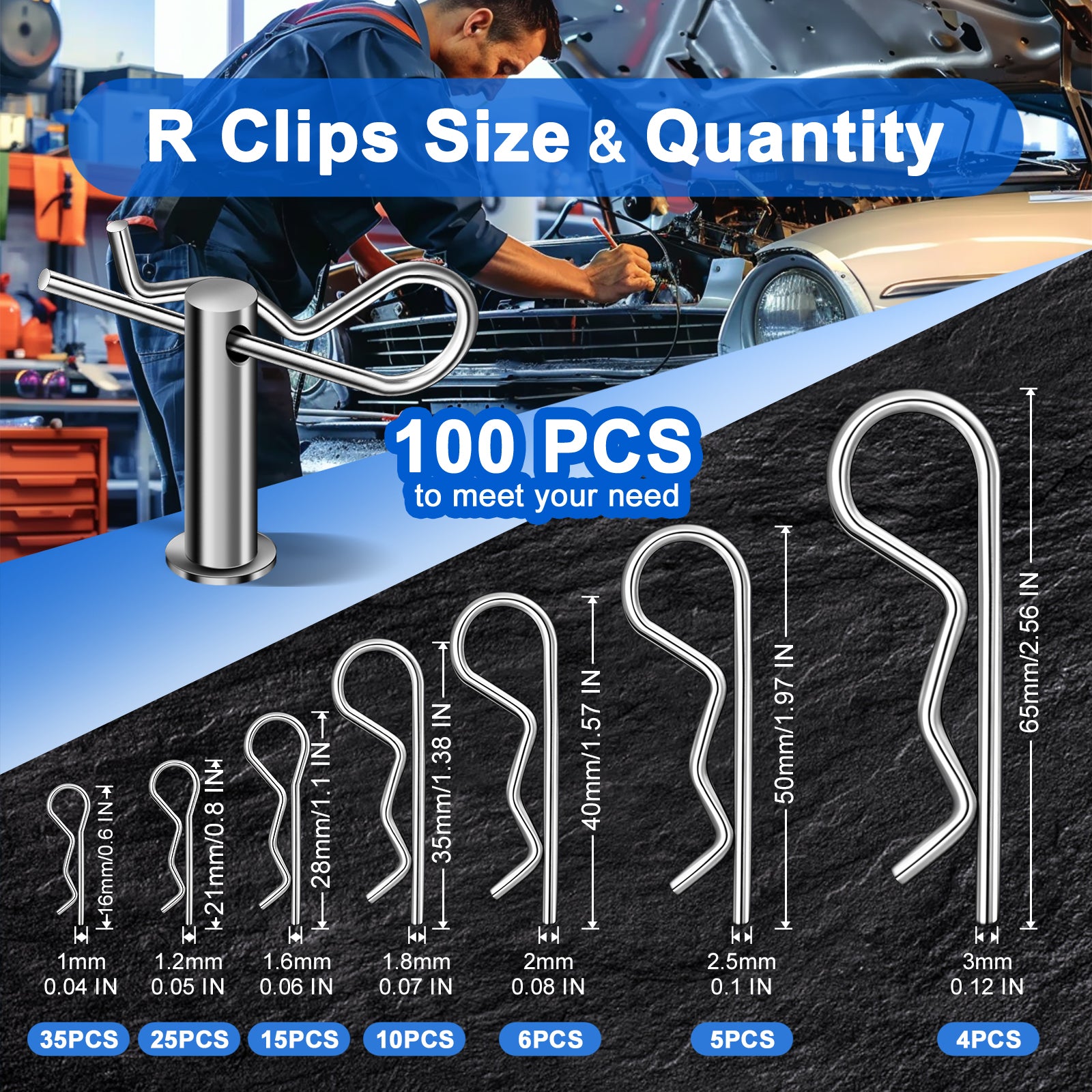 Cotter Pin Assortment Kit, 220PCS Cotter Pins 13 Sizes Premium 304 Stainless Steel Heavy Duty R Clips & Hairpin Split Pin Set, Hardware Pins for Automotive, Trailer, Pin Lock System